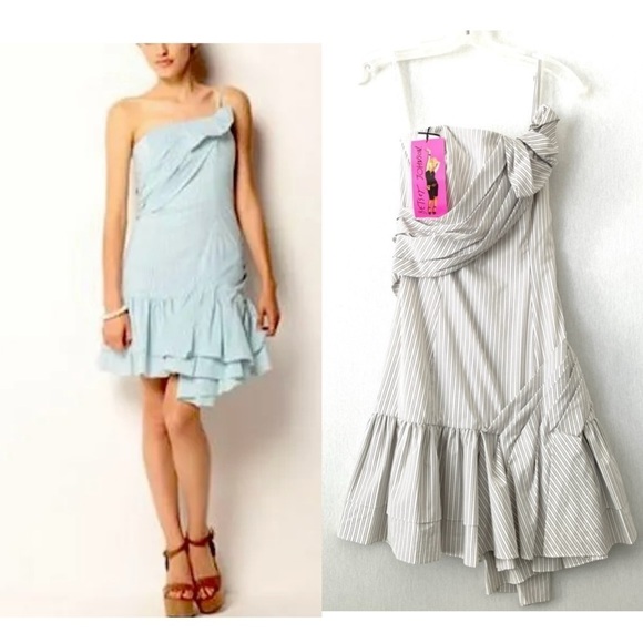 Betsy Johnson Y2K One Shoulder Ruffle Stripe Mini Dress - Picture 1 of 16